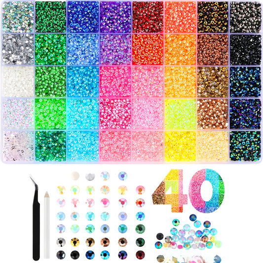 Upgraded Resin Jelly Rhinestone Decor Set, 40 Colors & 36,000 Pieces Flatback Rhinestones, Comes With Rhinestone Pickup Pen & Tweezers. DIY Accessories For Nails, Apparel, Shoes, Diamond Painting, Boo