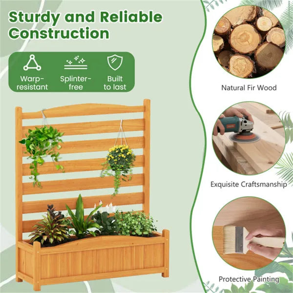 No-Dig Fir Wood Privacy Fence With Planter Boxes, 3-Panel AC Unit Screen For Outdoor Trash/Pool Equipment Concealment