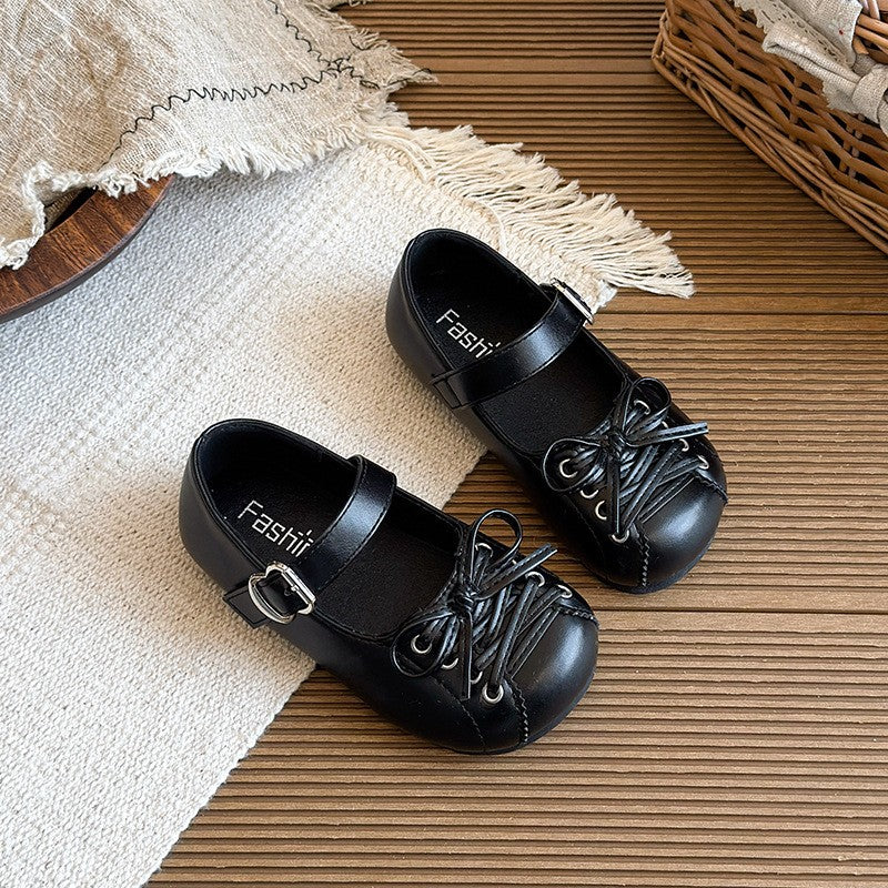 Children's Shoes Korean Version Girls' Soft Soled Bow Princess Single Shoes Mid Size Girls' Leather Shoes Trend