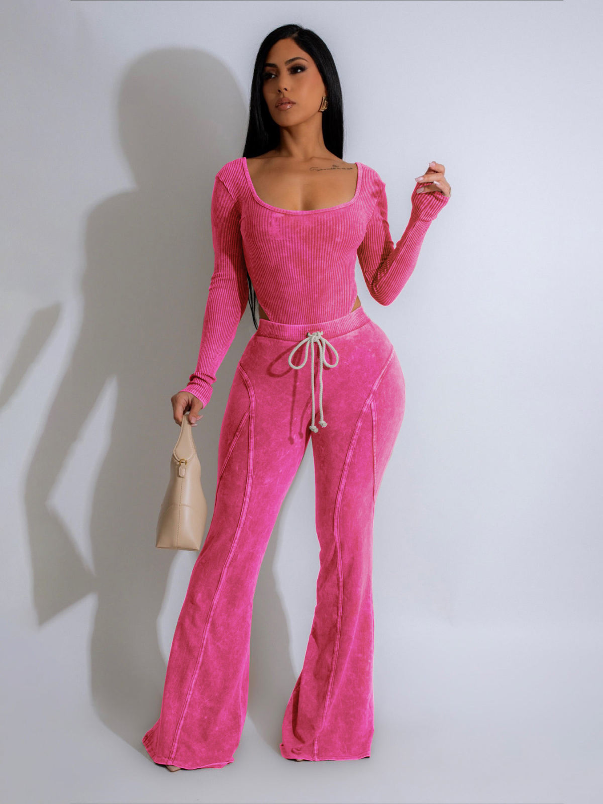European And American Fashion Women's Autumn And Winter Sexy Tight One-piece Suit, Fitness And Sports Long Pants Set
