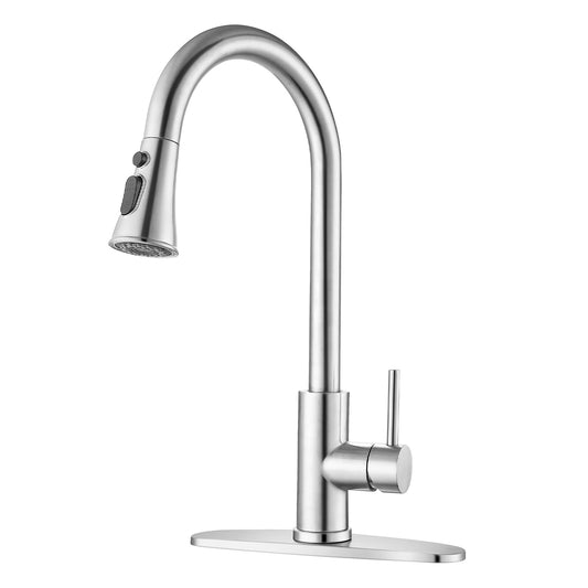 Brushed Nickel Pull-Down Kitchen Faucet - Single Hole Deck Mount With Stainless Steel Sprayer & Single Handle Control