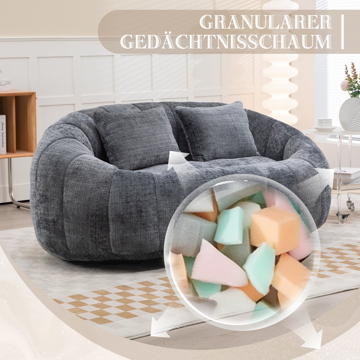 Bean Bag Sofa Lazy Sofa Durable Comfort Lounger High Back Bean Bag Chair Couch For Adults And Kids, Indoor & Outdoor, Accent Floor Soft Lounge Chair  Gray Chenille
