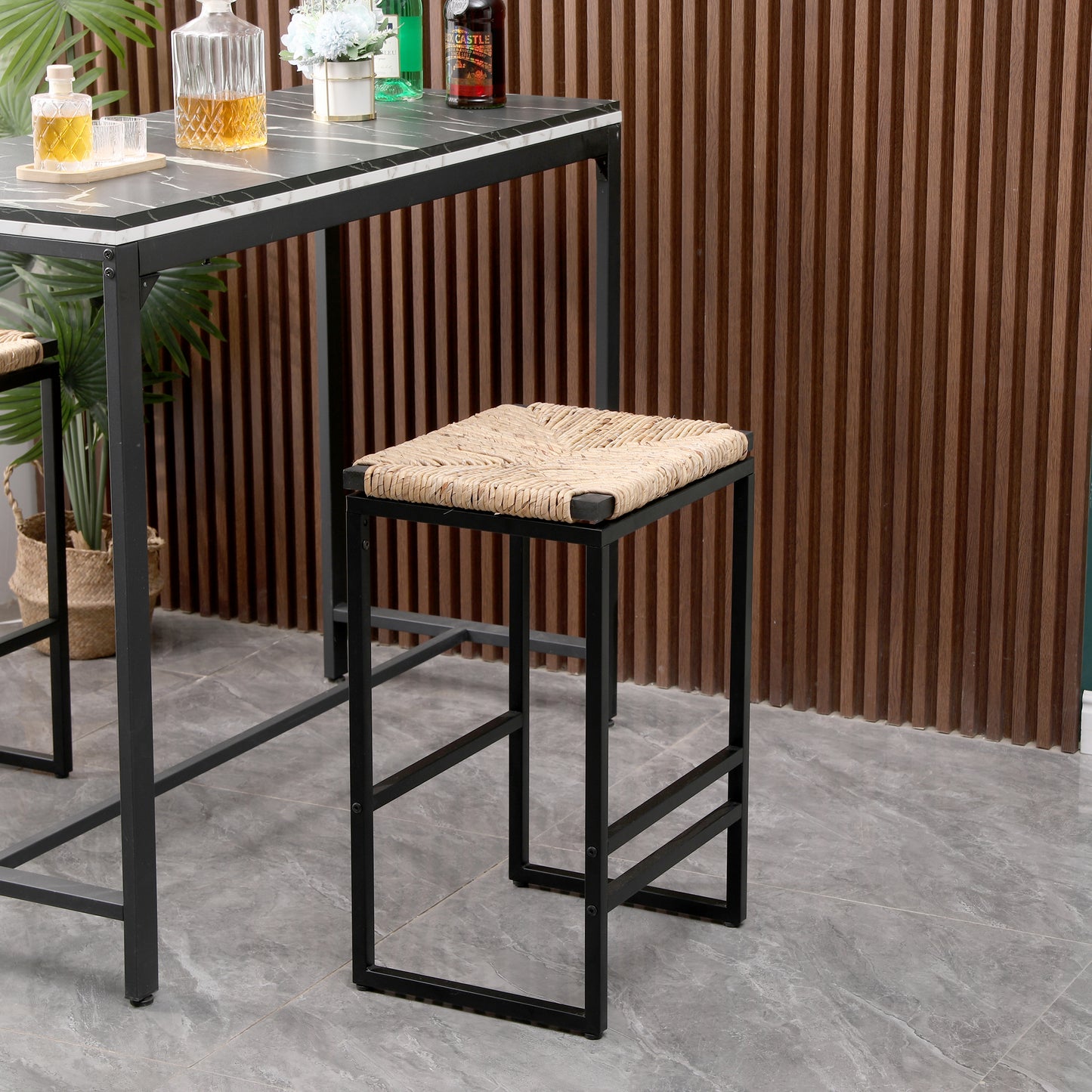 Set Of 2 Water Hyacinth Woven Bar Stools For Kitchen Counter Water Hyacinth Grass Backless Barstools With Footrest  Water Hyacinth Backless