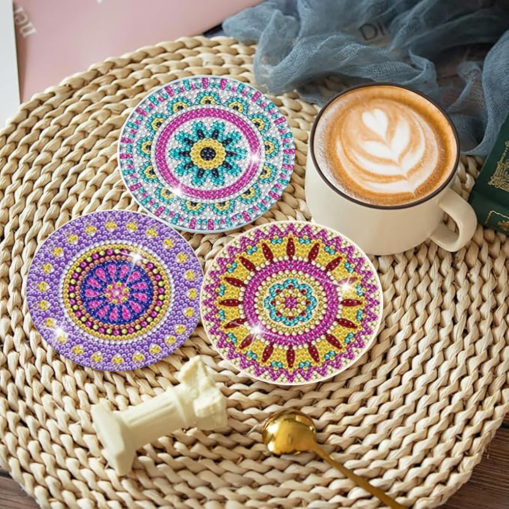 Diamond Art Drawing Coaster With Bracket, DIY Mandala Pattern Diamond Art Coaster, Suitable For Adults And Beginners Diamond Drawing Kit, Diamond Kit Craft Supplies, Exquisite Gifts For Friends