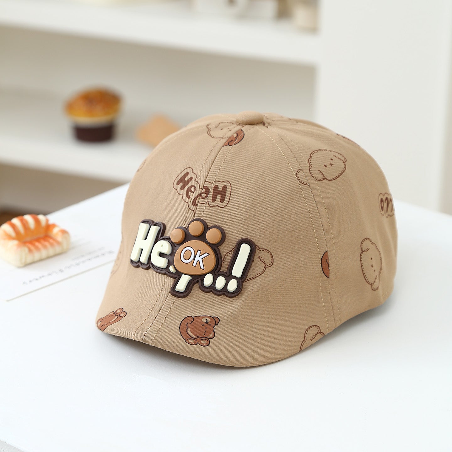 Children's Three-dimensional Letter Bear Paw Printed Cartoon Pattern Adjustable Casual Cute Beret For Outdoor Sports, Shopping.