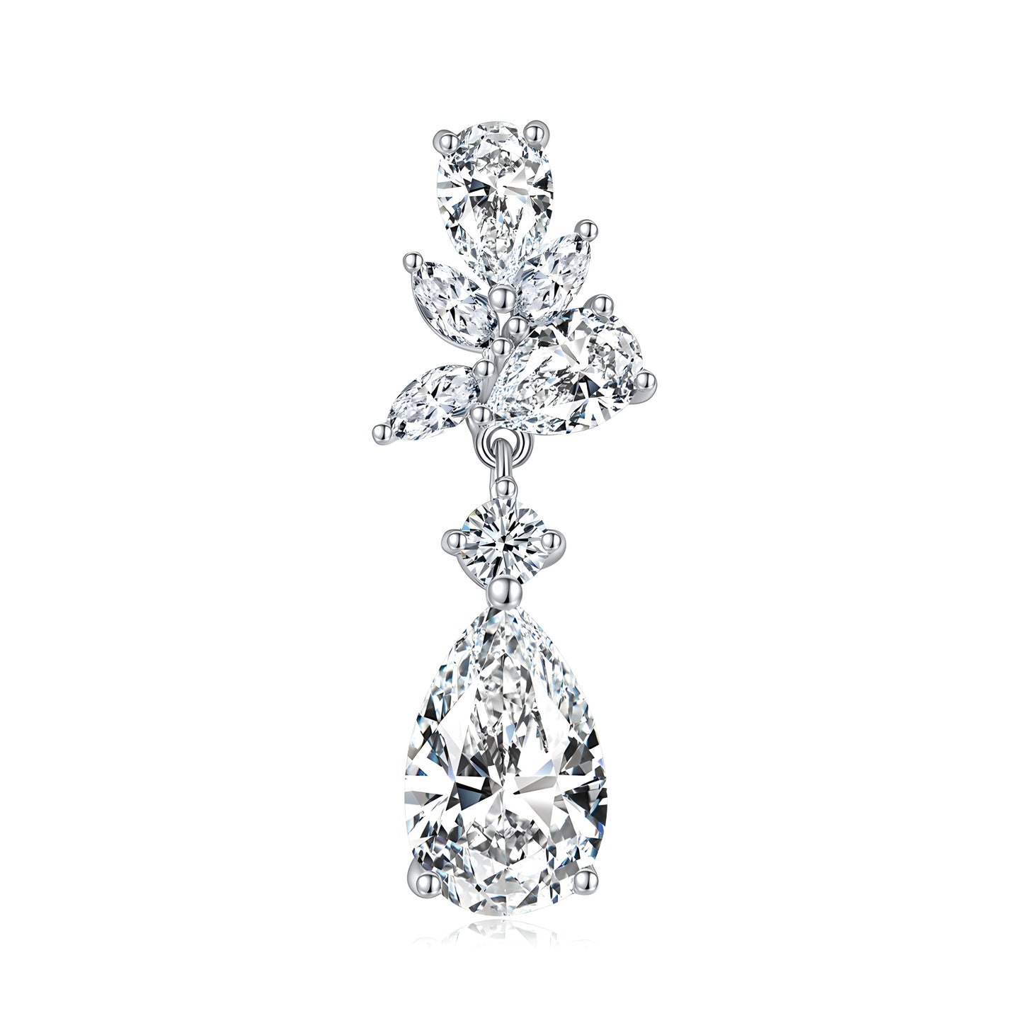 S925 Sterling Silver Pear Cut Moissanite Dangle Earrings  7x11mm Elegant Floral Cluster Drop Earrings With GRA Platinum Plated Jewelry Gift Box Set
