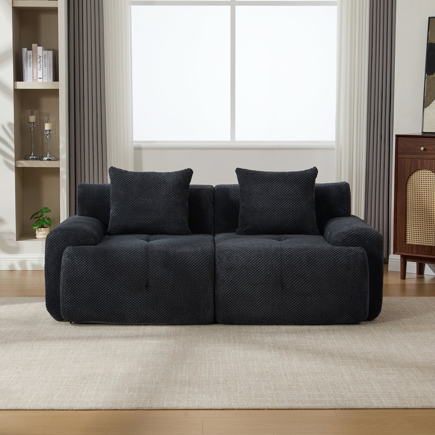 73  Modern Modular Sectional Sofa Loveseat, 2 Seater Tufted Comfy Cloud Tufted Floor Convertible Couch With 2 Pillows, Boneless Conversion Sofa For Living Room,Office, Apartment,Guestroom, Charcoal