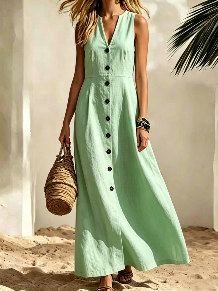 Womens Fashion V-Neck Sleeveless Plus-Size Cardigan Shirt Dress