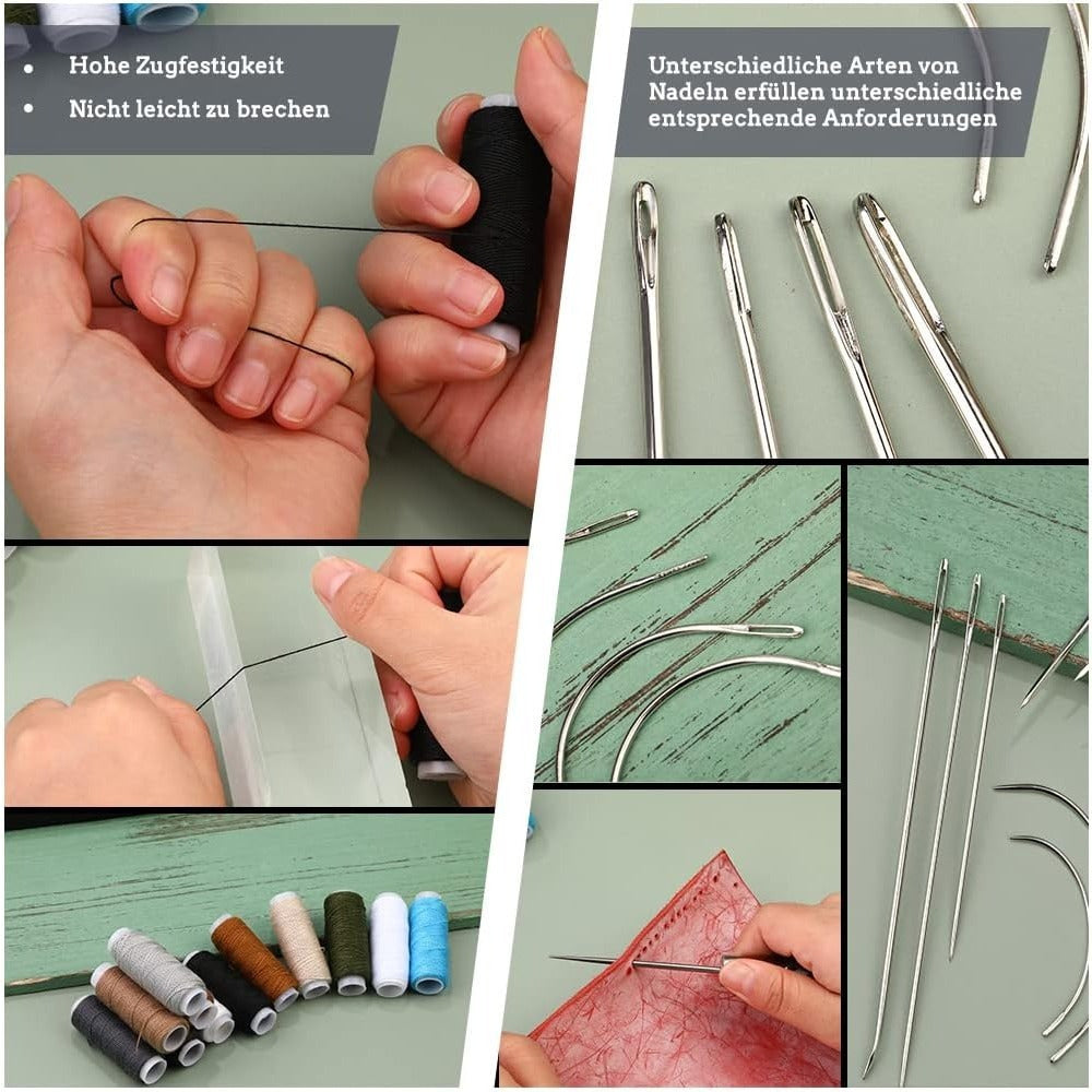 Leather Sewing Kit—Complete Set With 25 Needles, Tools, And A Pouch For Repairs And Crafts—Accessories For Hand Tools