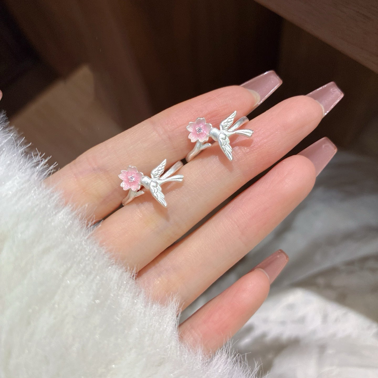 1pcs 999.9 Sterling Silver Micro-Inlaid Enamel Swallow Ring, Luxury Elegant Style, Ideal For Birthdays & Holiday Gifts