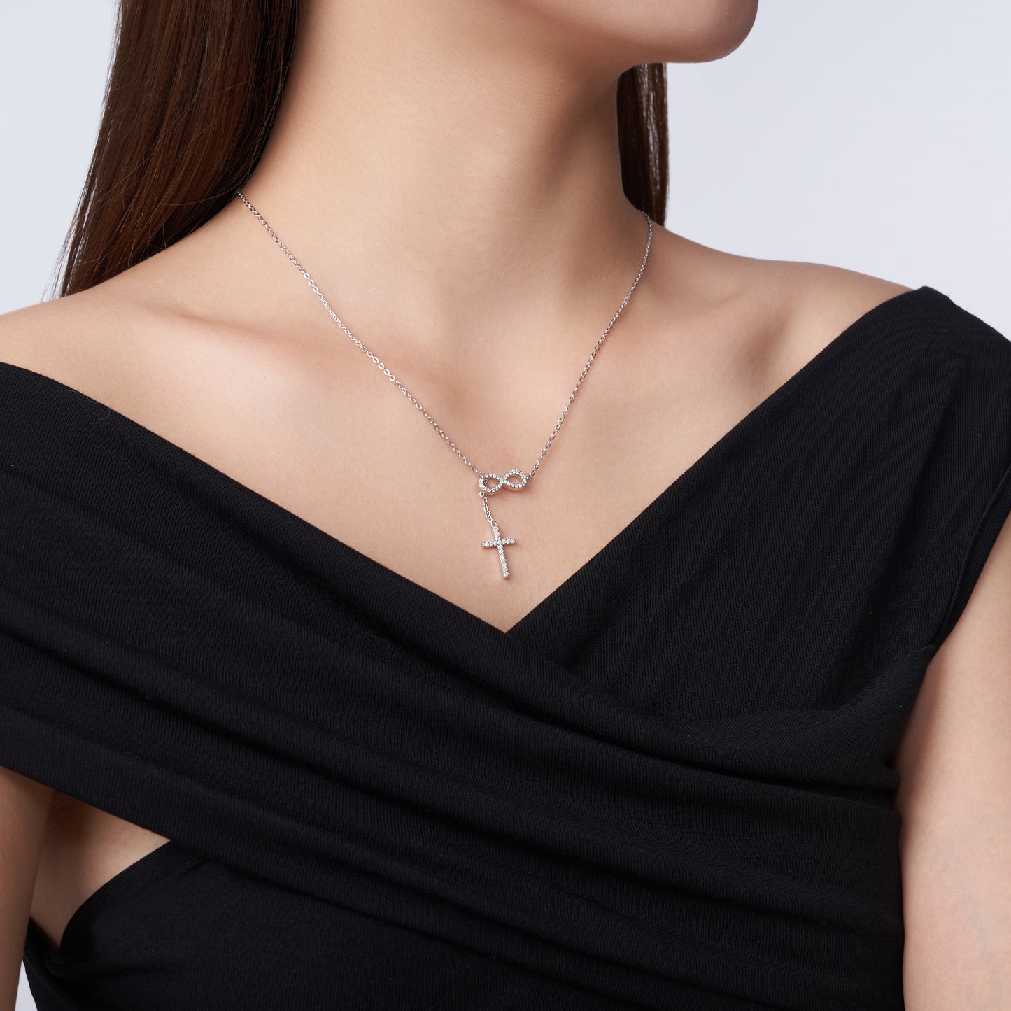S925 Sterling Silver Infinity Cross Necklace For Women  D Color VVS1 Moissanite Infinity Cross Pendant With GRA Certificate, 3.2g Platinum Plated Christian Jewelry, Gift Box Set For Confirmation, Bap