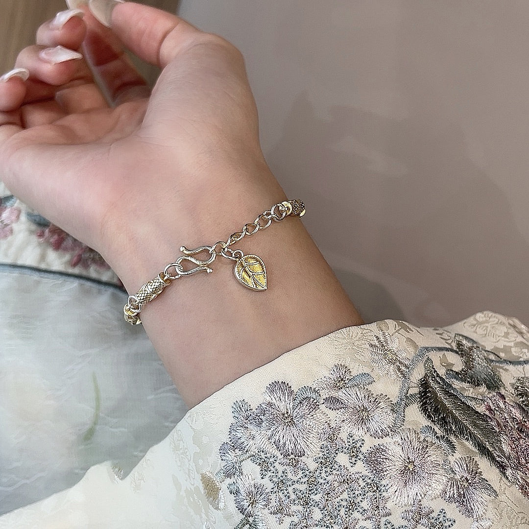 1pcs 999.9 Sterling Silver Gold-Plated Tube Link Bracelet, Minimalist Chic Style, For Daily Wear & Office Outfits