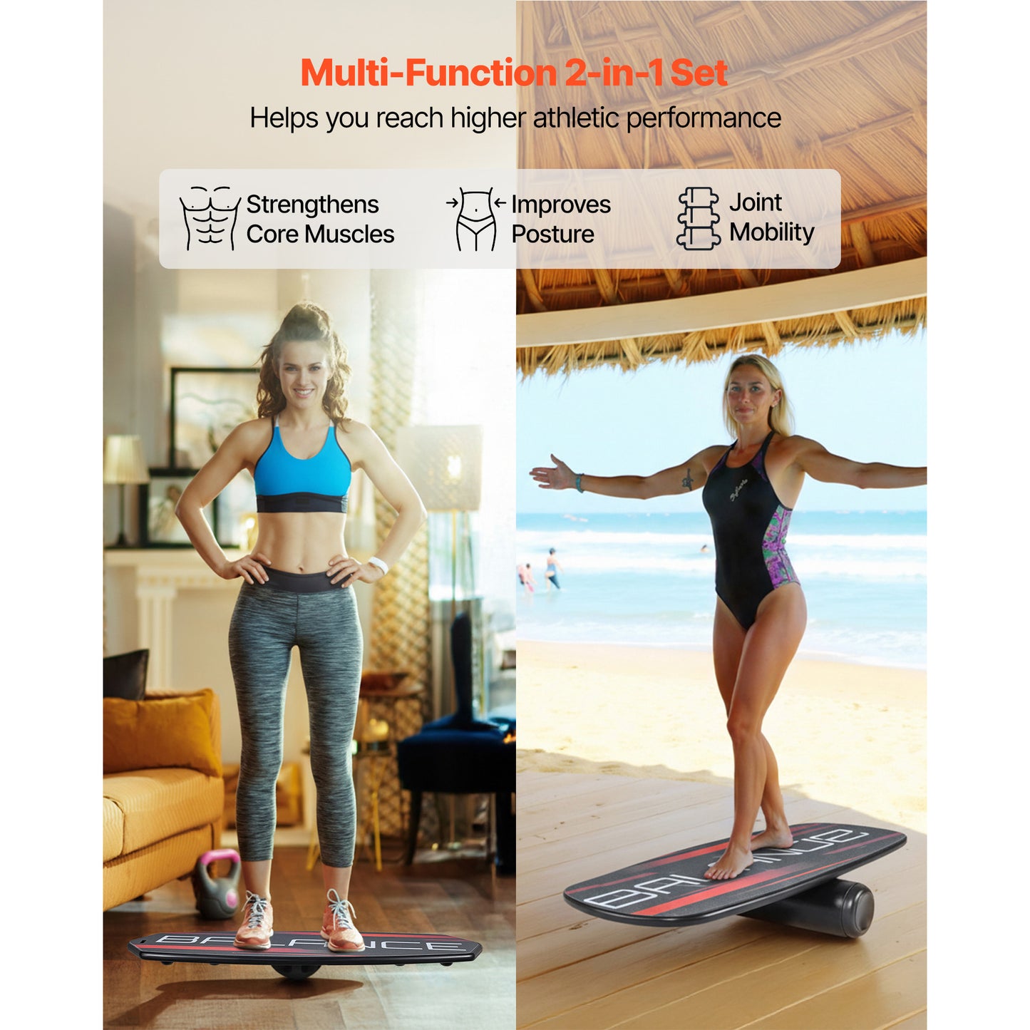 Balance Board, 3-Level Height Adjustable Wobble Board Trainer For Adults, Premium Wooden Balance Training Equipment, With Roller, Magnetic Stoppers, Storage Rack, For Core Workouts, Surf Trainer