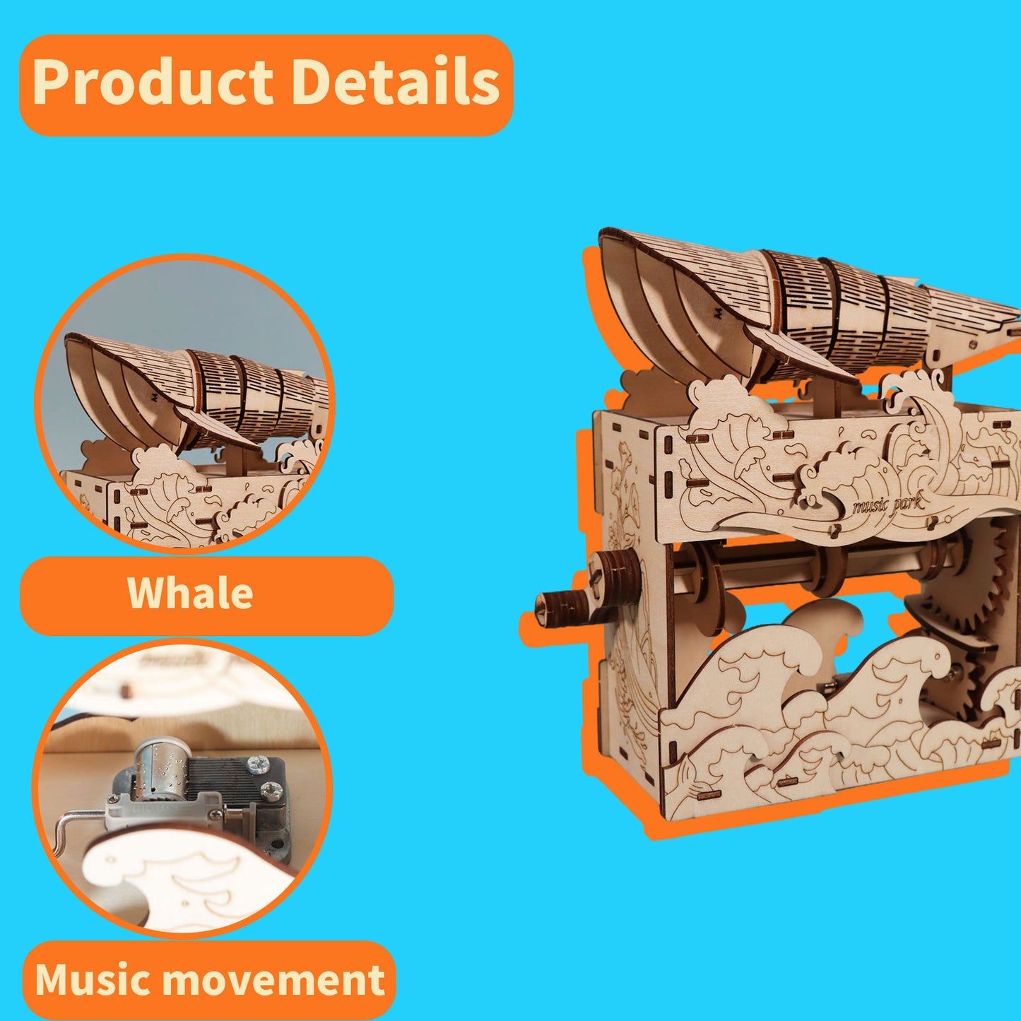 Sales Are Prohibited On The TEMU And SHEIN-MUSIC PARK 3d Wooden Puzzle Hand Whale Music Box Handmade Assembly Model Kit Holidays Birthdays Christmas Gifts