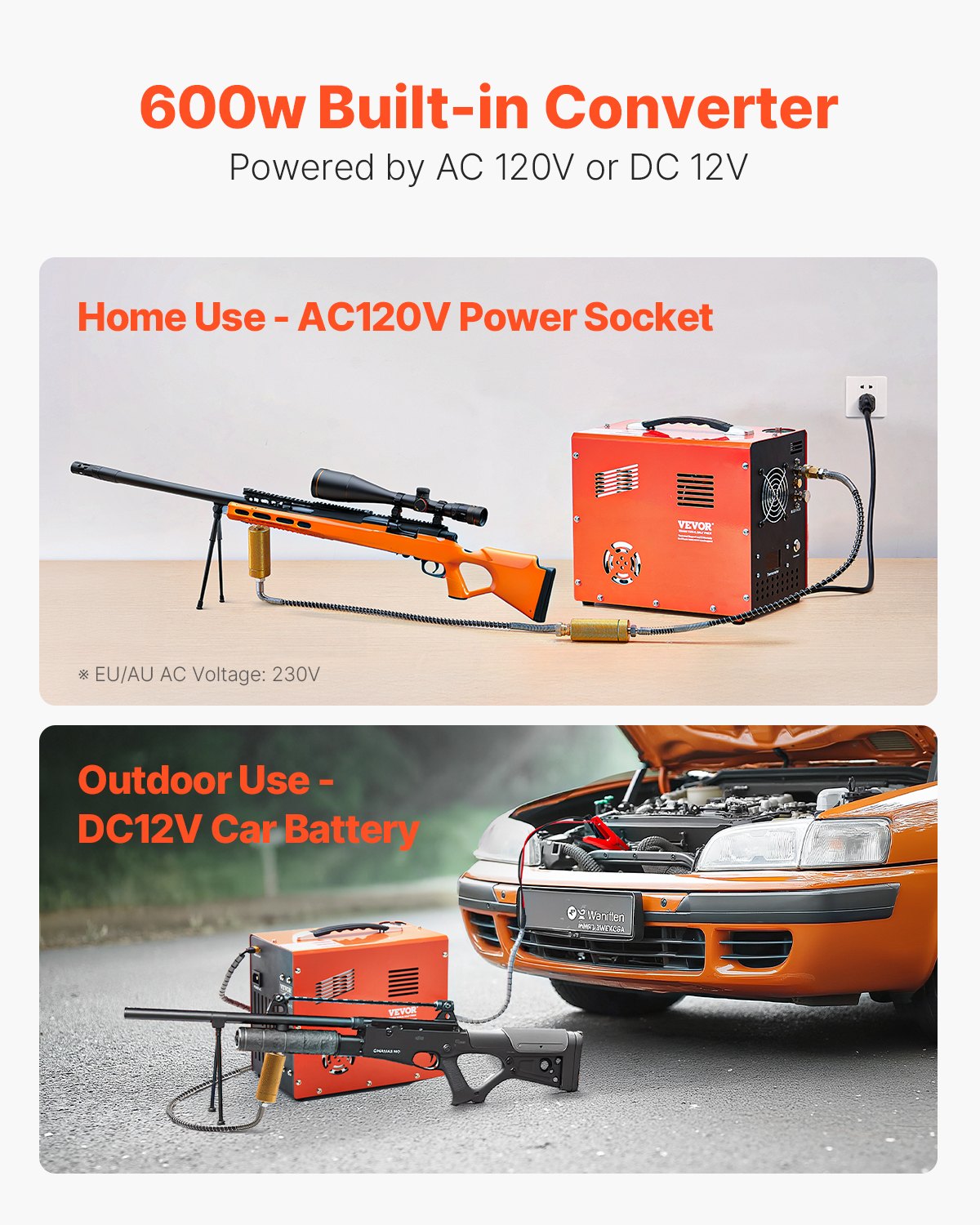 PCP Air Compressor, 4500PSI/30Mpa Portable PCP Airgun Compressor With Built-in Converter & Fan Cooling System, DC12V/AC120V Manual-Stop Air Rifle, Paintball And Scuba Tank Compressor Pump