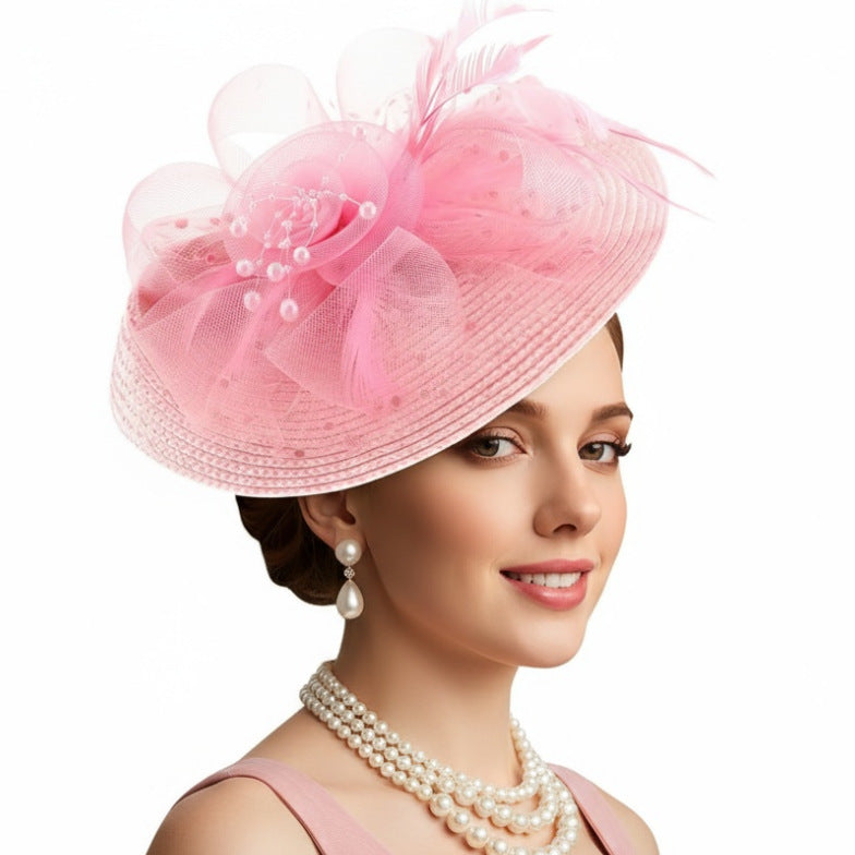 Cross-border Bestseller Mesh Flower Headpiece Straw And Feather Hair Accessory