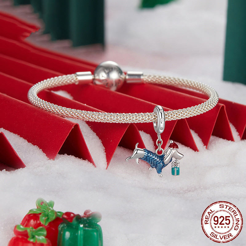 Creative Christmas Sausage Dog Pendant White Gold Plated Handmade DIY Ornament Accessories