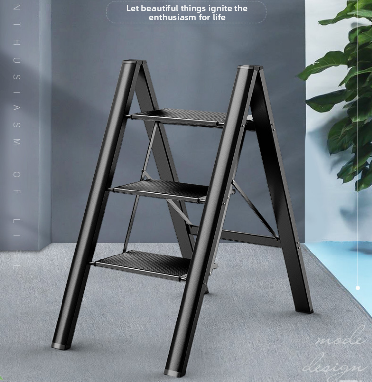 3 Step Ladder, Folding Ladder Stool, Wider Upgraded Non-Slip Treads, Portable Lightweight Ladder For Home And Kitchen, Holds Up To 330 Lbs.black