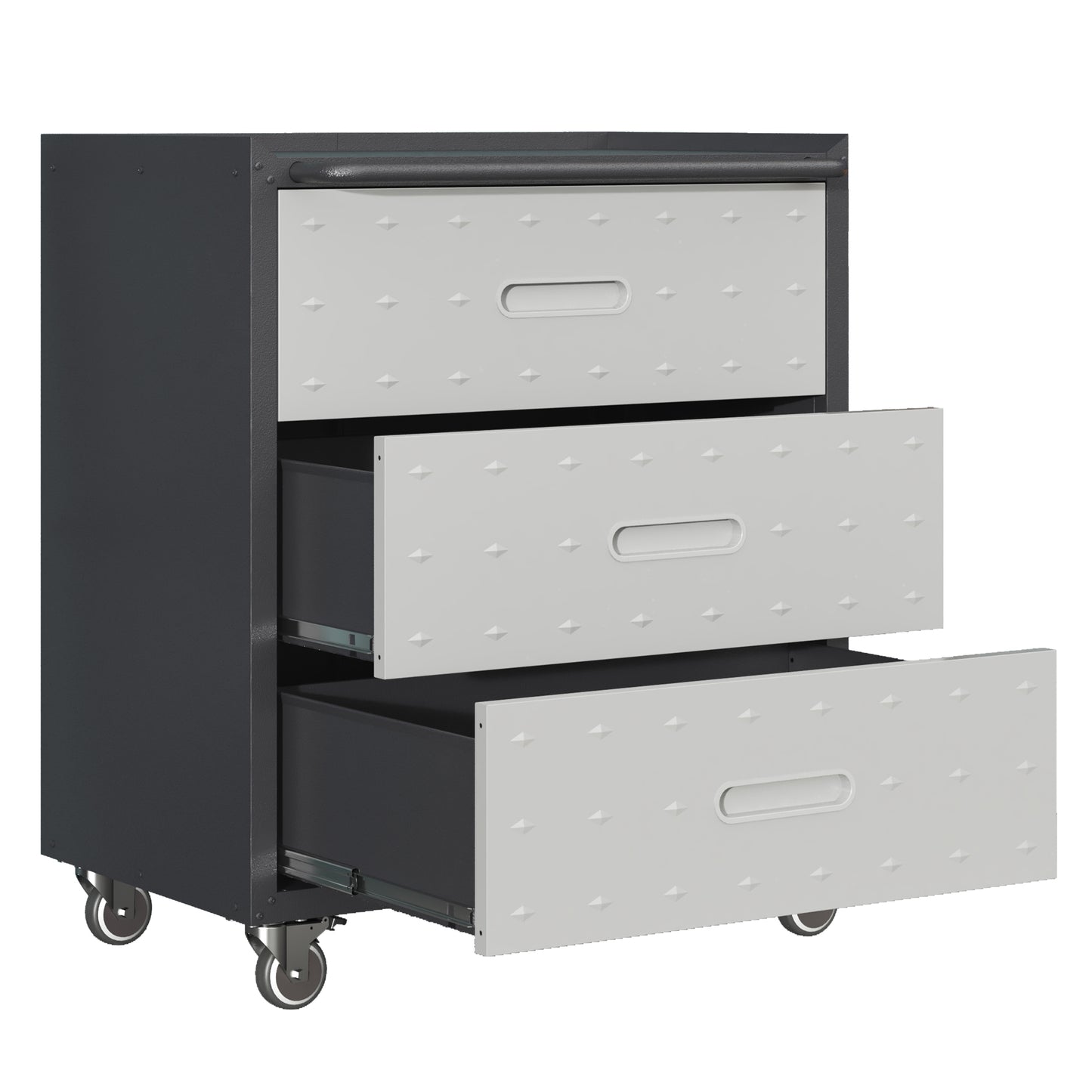 Heavy-Duty Metal Storage Cabinet With Wheels - 3 Drawer Tool Cabinet For Garage, Office, And Home Organizer Solutions, Black Gray