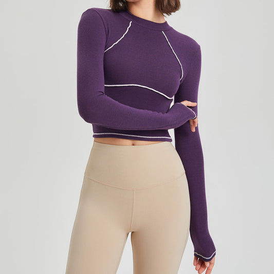 Autumn And Winter Fitness Suit Women's Long Sleeve Muss Tight Training Sports Top Women's Contrast Running Yoga Suit