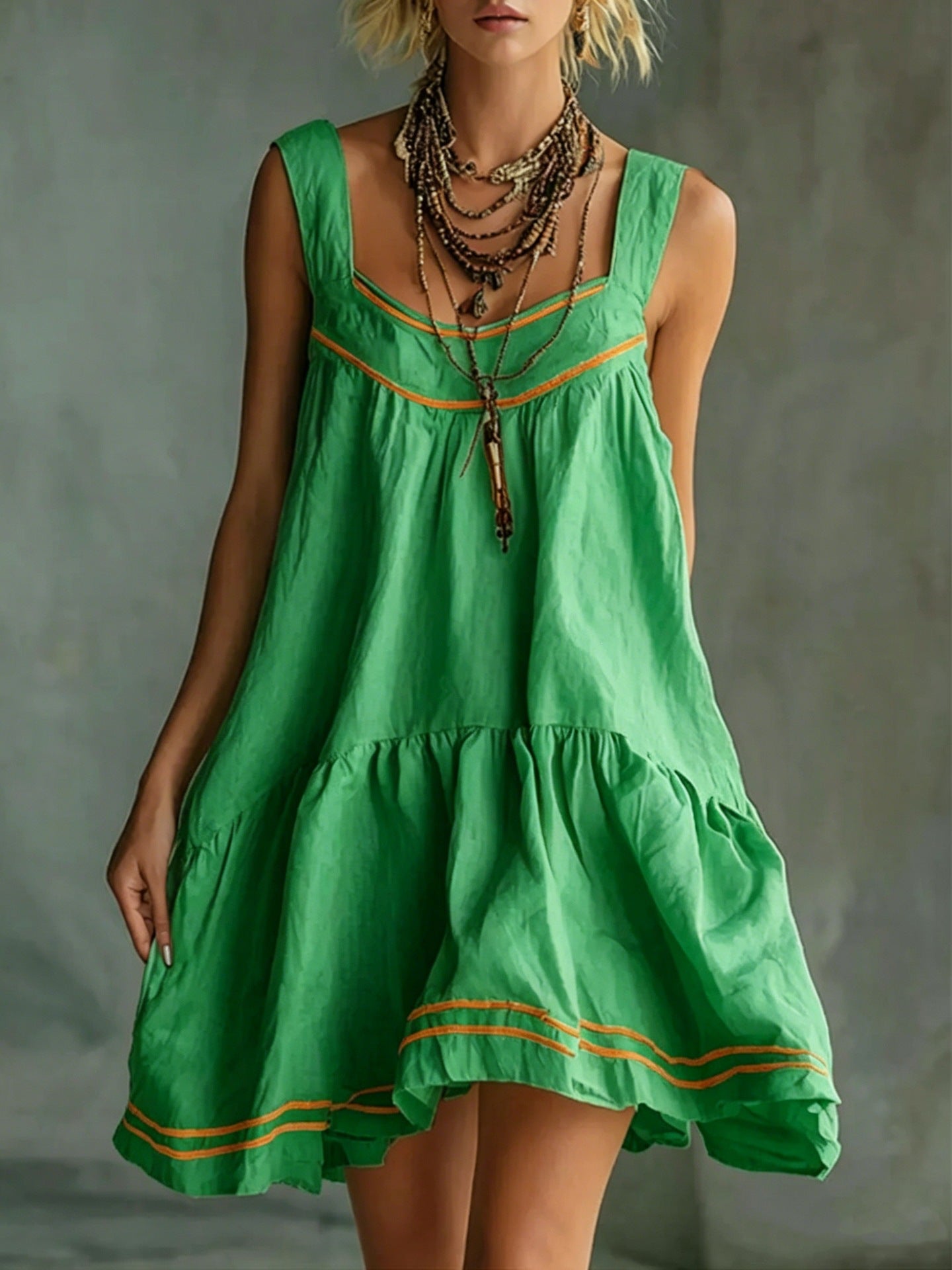 New Retro Casual Chic Embossed Comfortable Solid-color Cotton-linen Mini Slip Dress