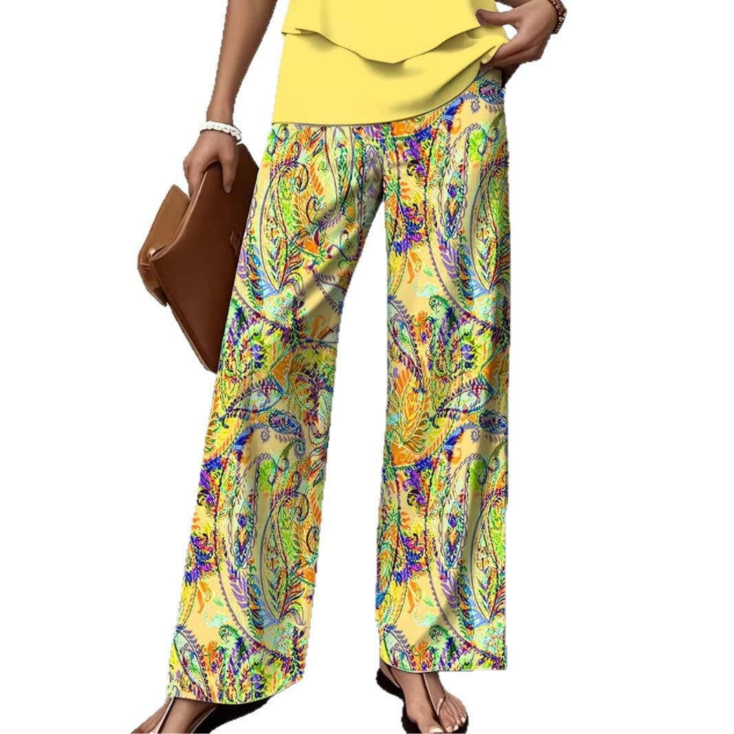 Digital-print Fashion Wide-leg Casual Pants For Island Vibes