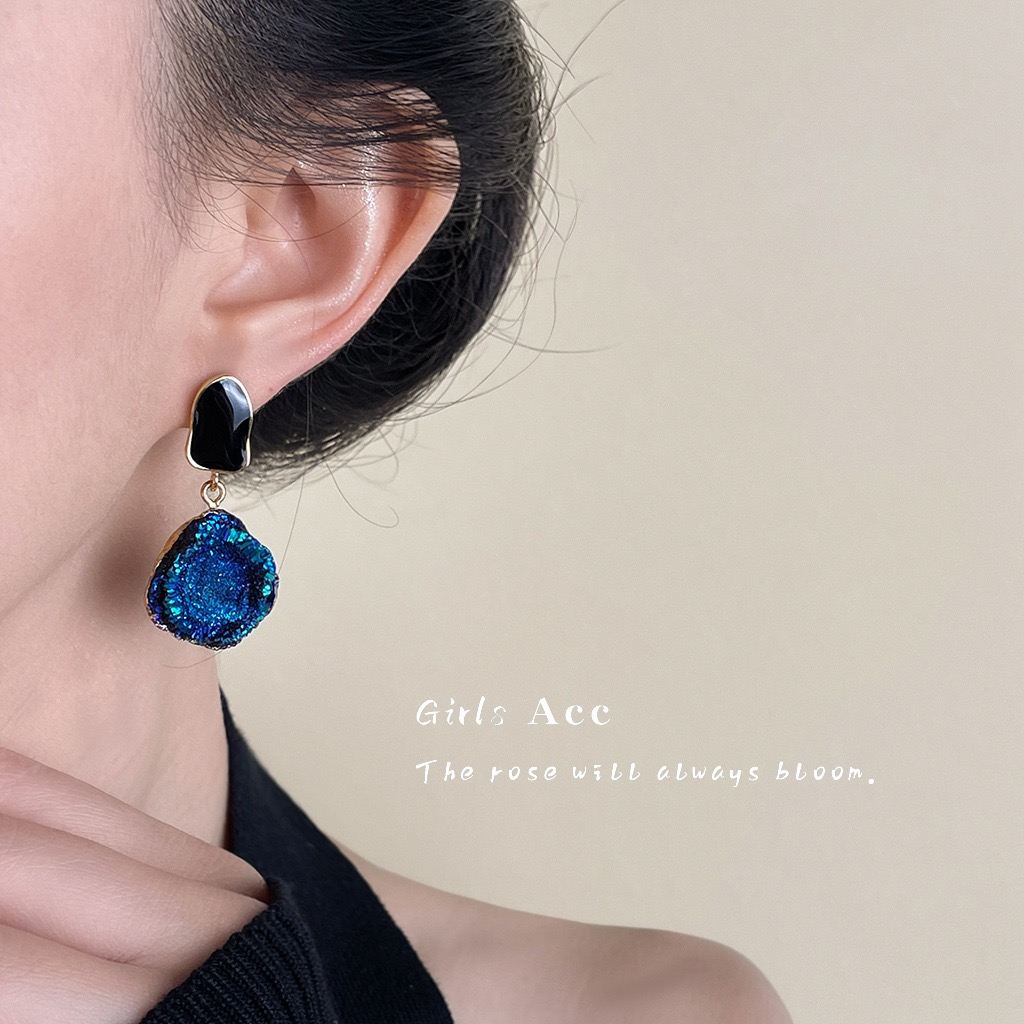 Irregular Klein Blue Enamel Earrings For Women Korean Style Niche Elegant Stud Earrings