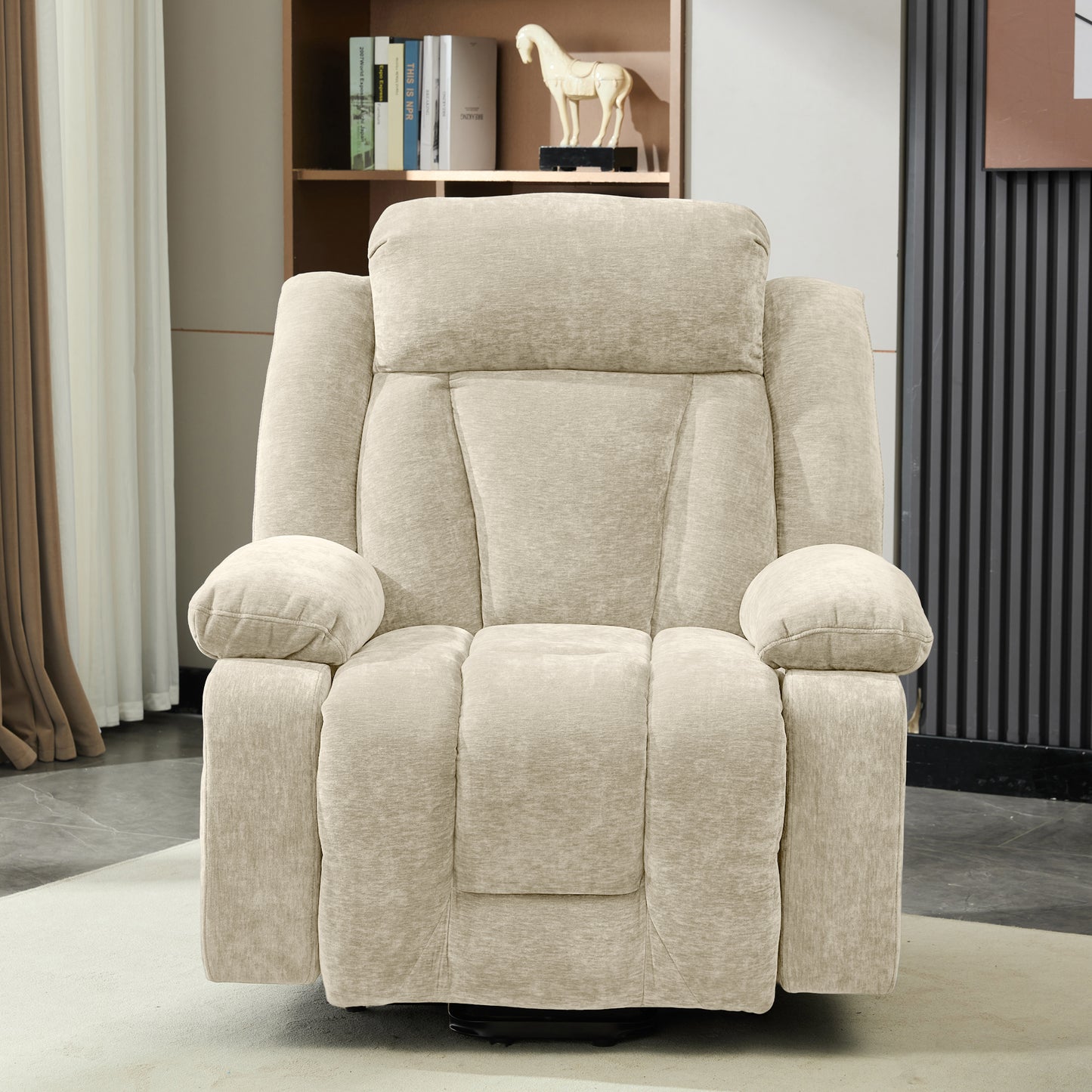 95x94x107cm Massage Chair Electric Recliner With 8-Point Massage And Heating Function, TV Chair With Lifting Function ,Fabric Sofa With Storage Compartment And Side Pockets, And USB,Beige