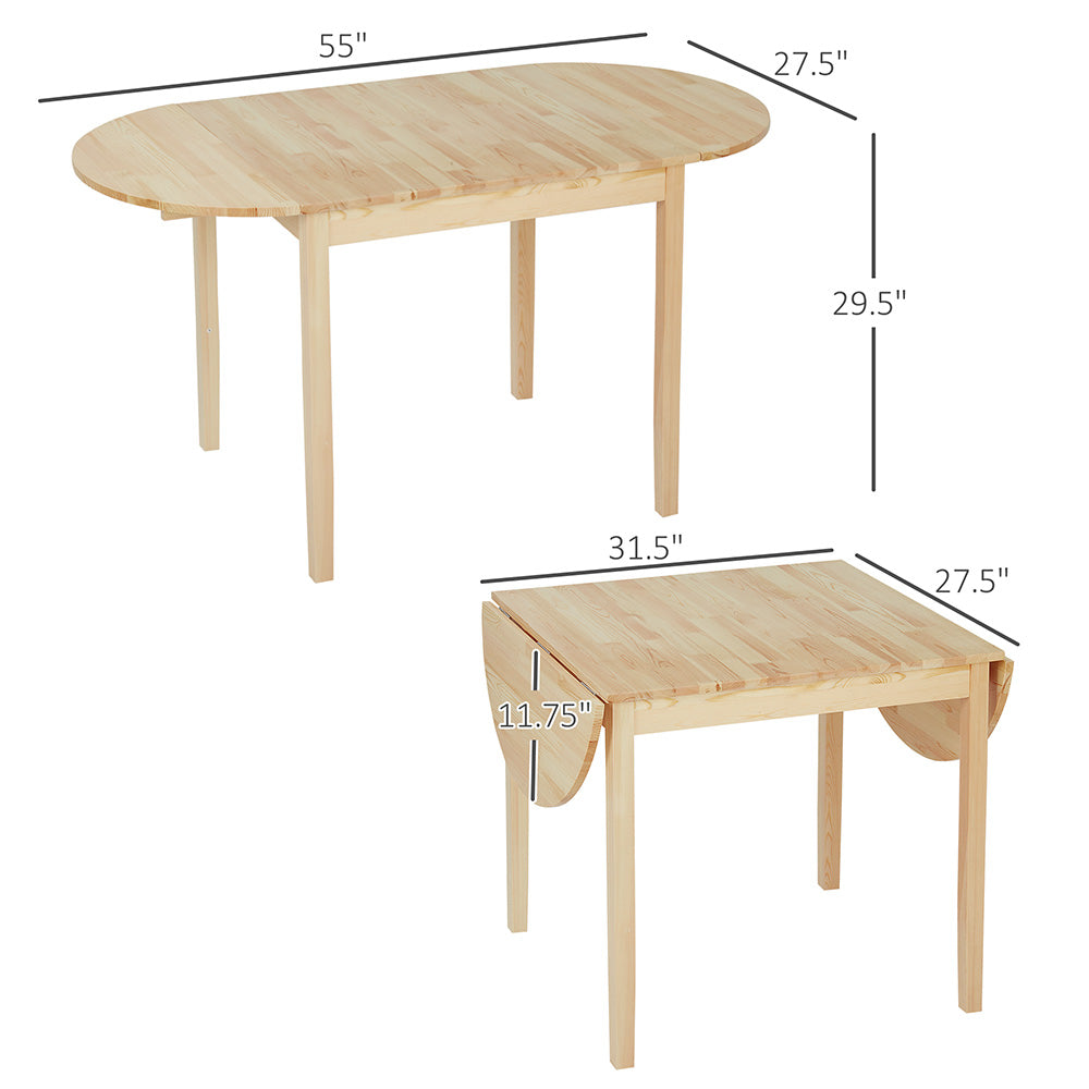 PineWood Kitchen Table, Drop Leaf Tables For Small Spaces Non-slip Foot Pads For Kitchen Dining Room