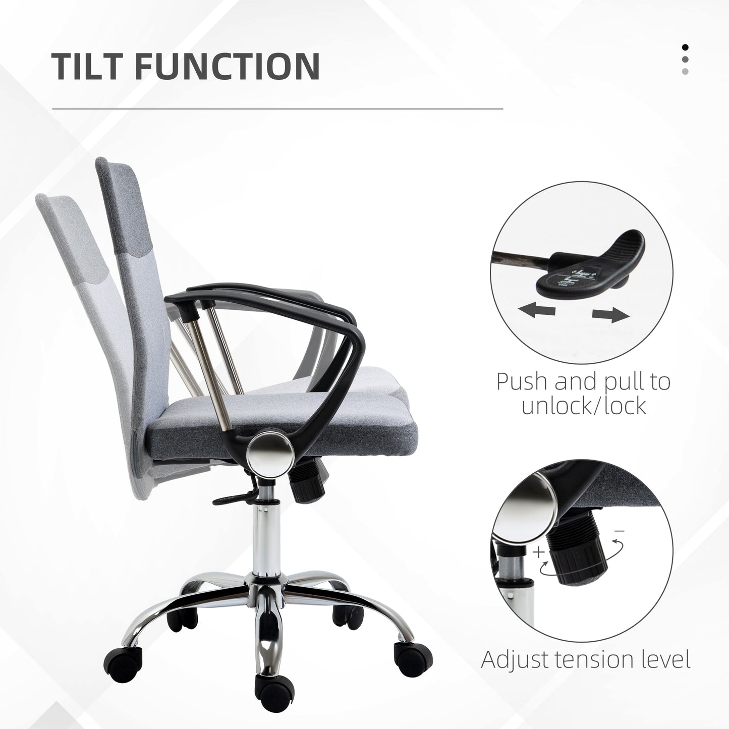 Vinsetto Office Chair Linen Fabric Swivel Computer Desk Chair Home Study Adjustable Chair With Wheels, Grey