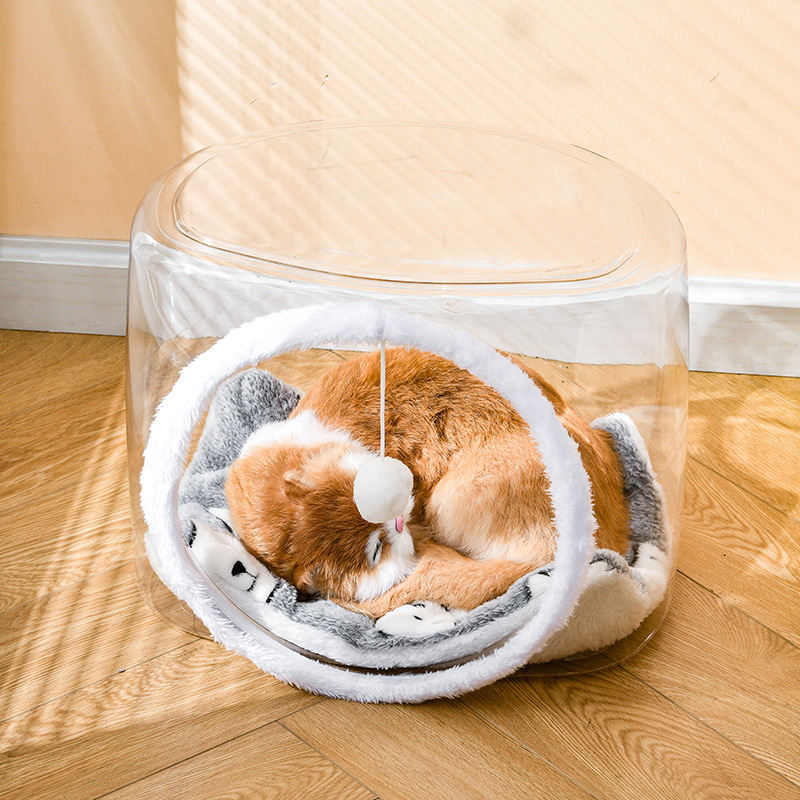 Cat Bed Pet Transparent Cage Mat Enclosure Teaser Ball Square House