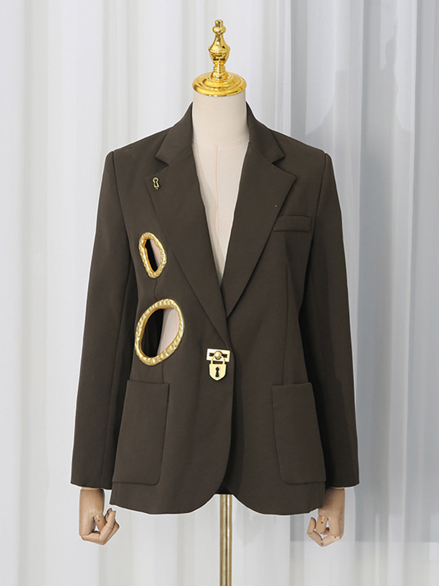 Cutout Gold Lock Decor Blazer
