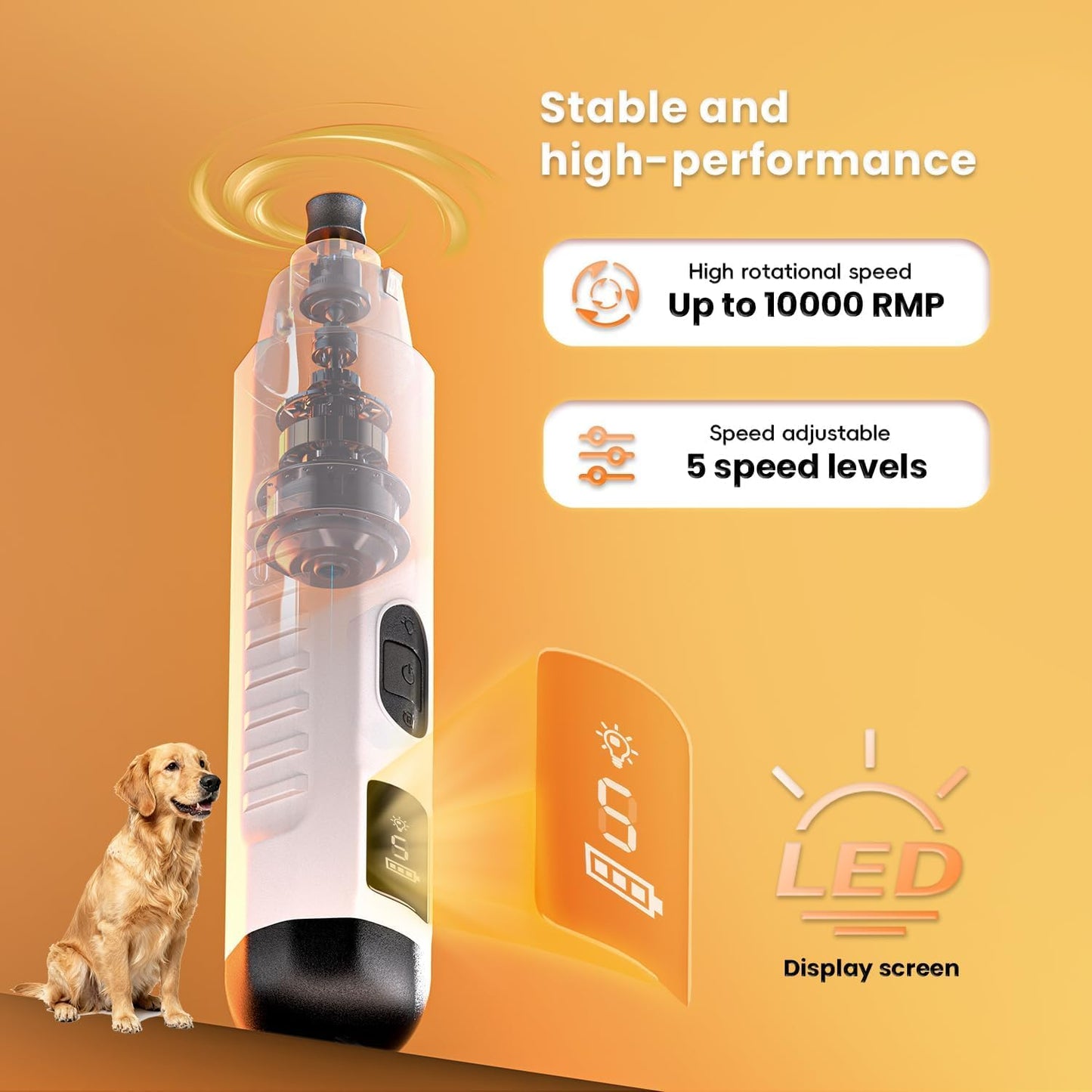 2026 New Silent Groom Pro Dog Nail Grinder, 5-Speed Dog Nail Grinder With Led Light, Quiet Painless Paws Grooming For Small Medium Large Dogs, USB Rechargeable