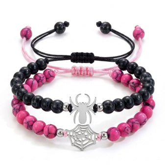 2pcs Matching Spider Web Bracelets For Couples Men Women, Natural Stone Black White Beaded Bracelets, Y2K Goth Punk Friendship Jewelry, Birthday Valentine's Day Gift For Best Friend Boyfriend Girlfrie