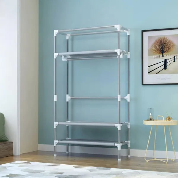 Portable Wardrobe 67x35.4x17.7in - Gray - Rolling Door, Hanging Rack, Non - Woven Fabric Storage & 3 Drawer Boxes, Tool - Free Setup