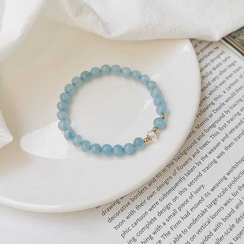 Natural Crystal Women's 14K Gilded Accessories Aquamarine Bracelet