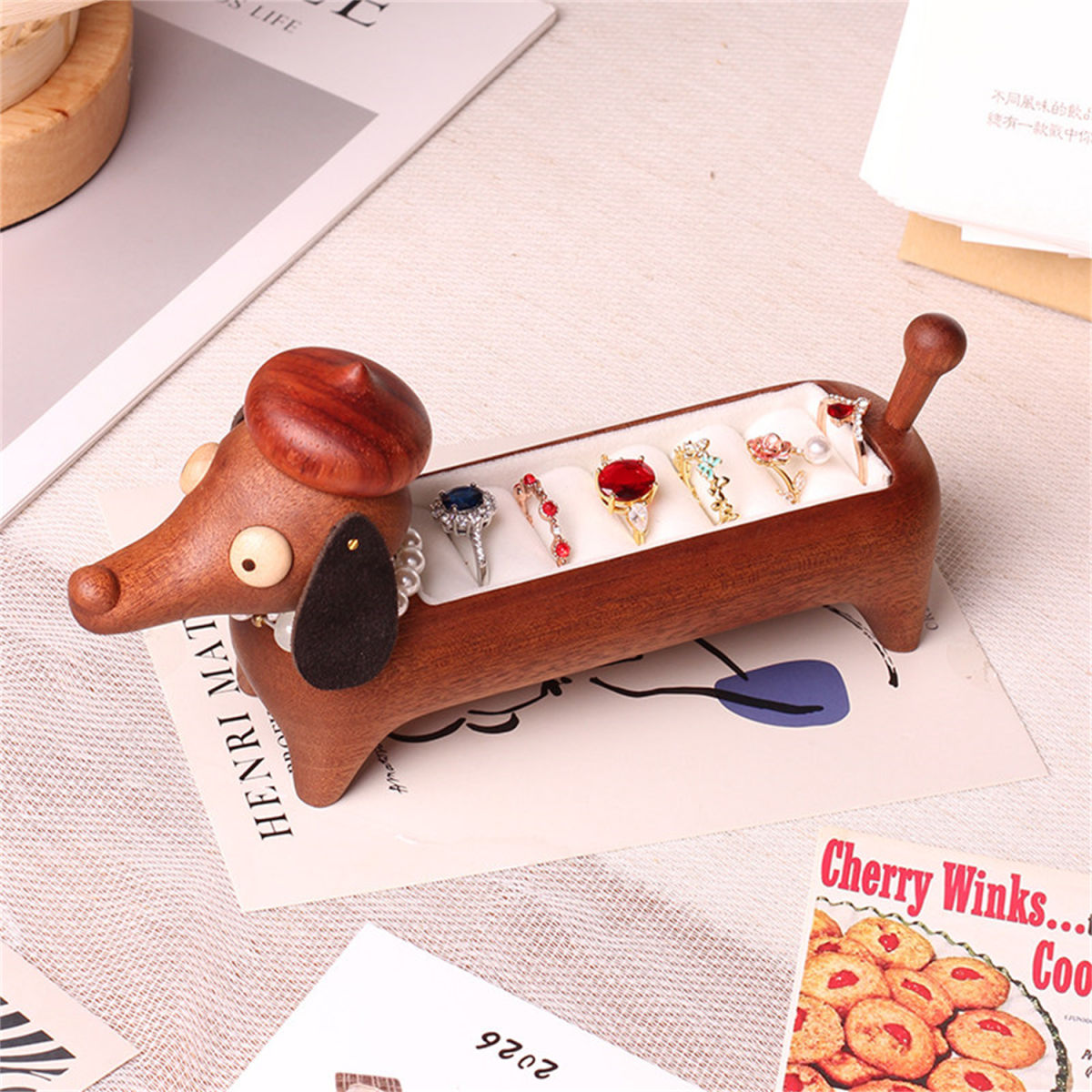 Ring Storage Cartoon Cute Solid Wood Desktop Ornaments