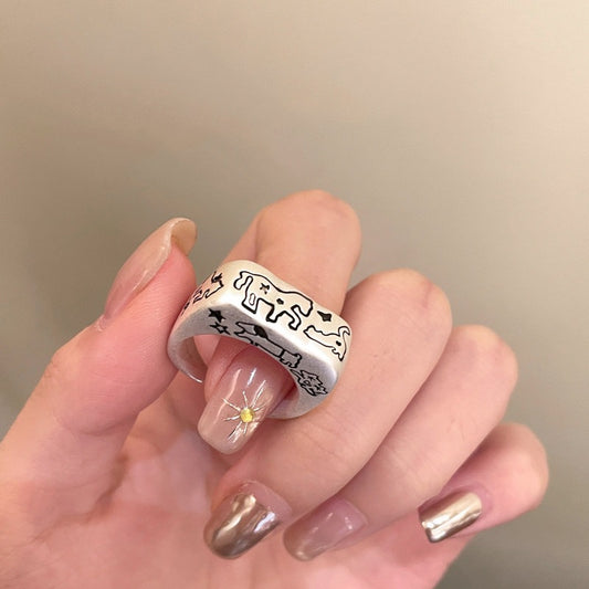 Korean Graffiti  Ring, Irregular Stylish Adjustable Finger Ring, Ins Trendy Index Finger Ring For Women