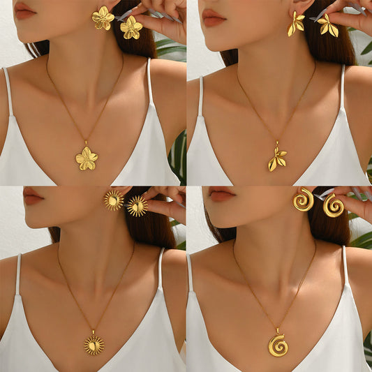 European American Cross-border Women Jewelry Set, Multi-element Long Pendant Necklace & Versatile Luxury Drop Earrings, Niche Daily Fashion Accessories For Ladies