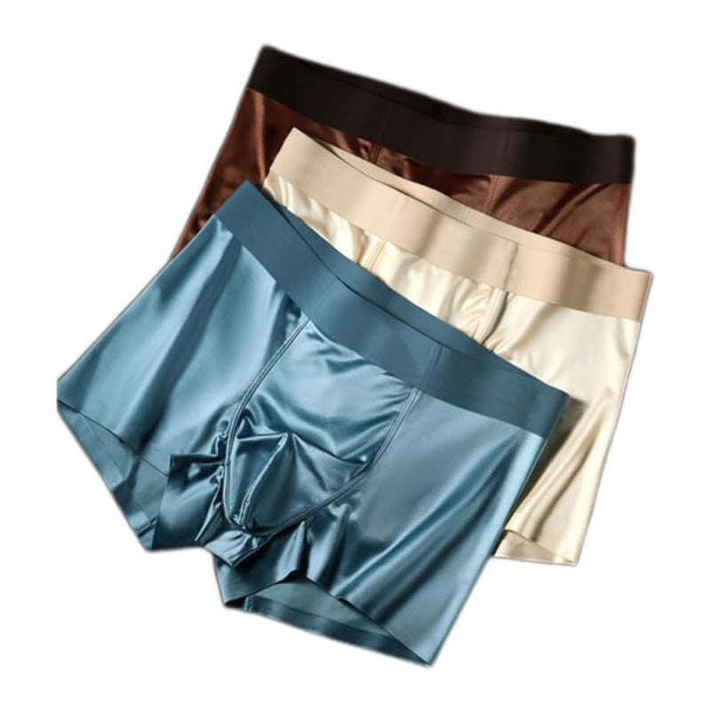 3pcs Satin Silk Boxer Briefs Mid Waist Underpants,Men's Light Luxury Satin Ice Silk Fashion Breathable Boxer Briefs, Silky Sexy Mens Underwear