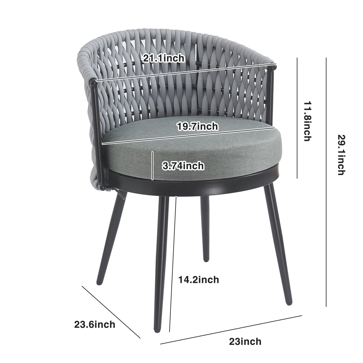 Outdoor Dining Set -Premium Acacia Wood Dining Table & Rope Chairs With Light Gray Cushion For Comfortable Dining Experience,Suitable For Large Gatherings 1 Table   6 Chairs
