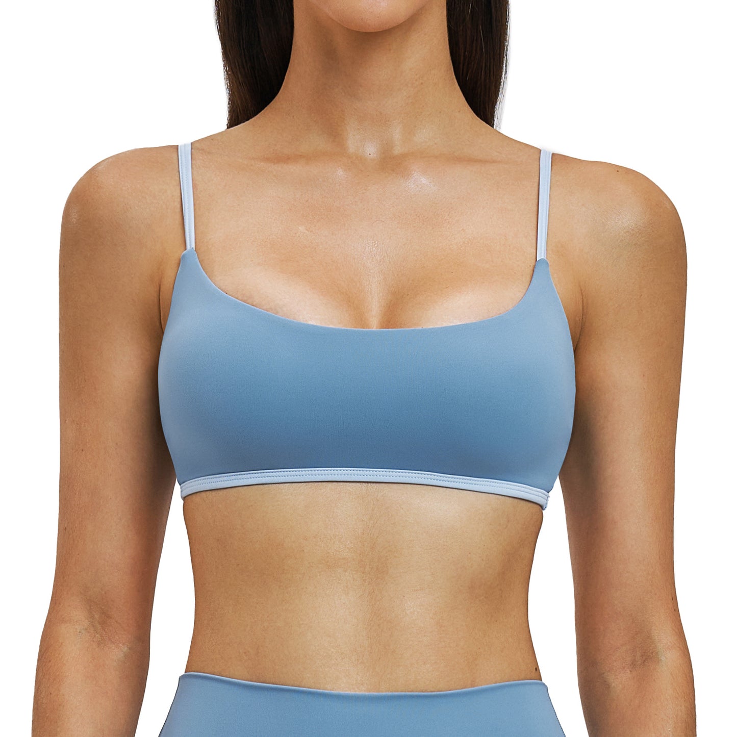 Nude-Feel Fake Two-Piece Contrasting Color Yoga Workout Fitness Bra For Women