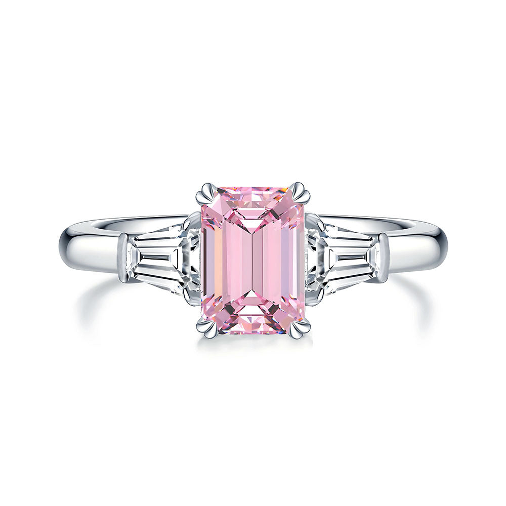S925 Sterling Silver Aquamarine Fashion Sugar-cube Small Diamond Ring Womens Jewelry