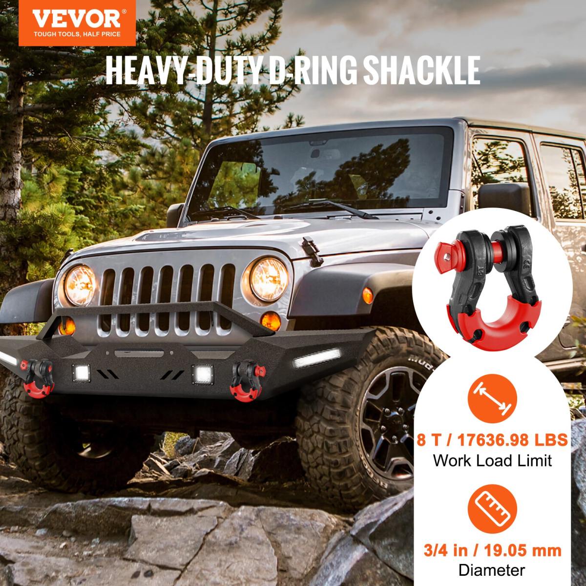 3/4" D-Ring Shackle, 2 Pack Alloy Steel Shackles 66139 Lbs (30 Ton) Break Strength With 7/8" Screw Pin, Isolators & Washers, Heavy Duty Off Road Vehicle Recovery Shackle For Jeep Truck, Black