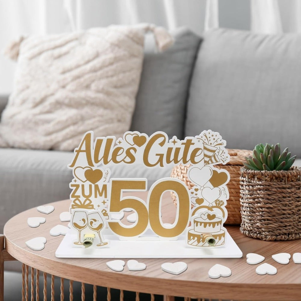 Golden Wedding Anniversary Money Gift—50th Wedding Anniversary Wooden Money Gift With An Elegant Pattern, Ideal As A Table Decoration & Gift For The Anniversary—Party Decorations