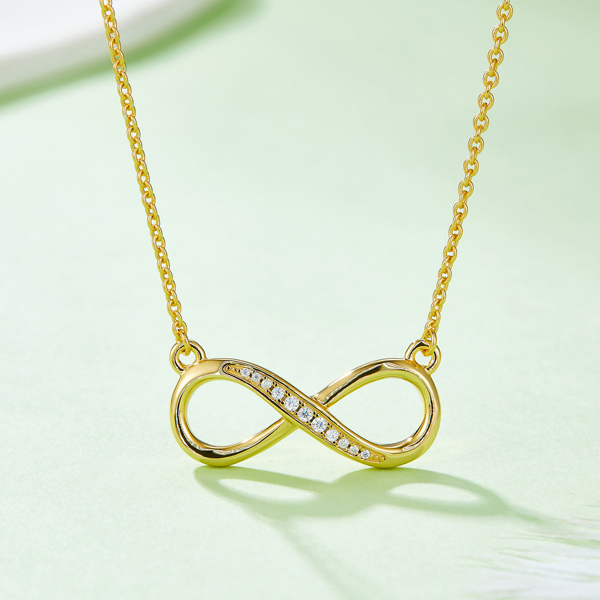3.2g S925 Sterling Silver 11 Stone Moissanite Infinity Necklace 45cm  Half Pave Pendant With GRA, Platinum Plated Romantic Jewelry Gift Box Set For Women