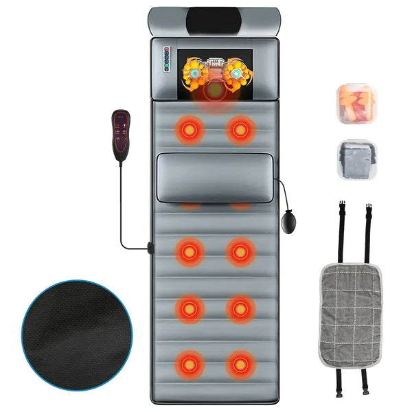 Full Body Electric Massage Mat With Heat Vibration Massage Pad Cushion Back Massage Mattress Chair Pad With Neck Massager Lumbar Pillow With 10 Vibration Motors 3 Timers Anti-Slip Bottom Earplugs
