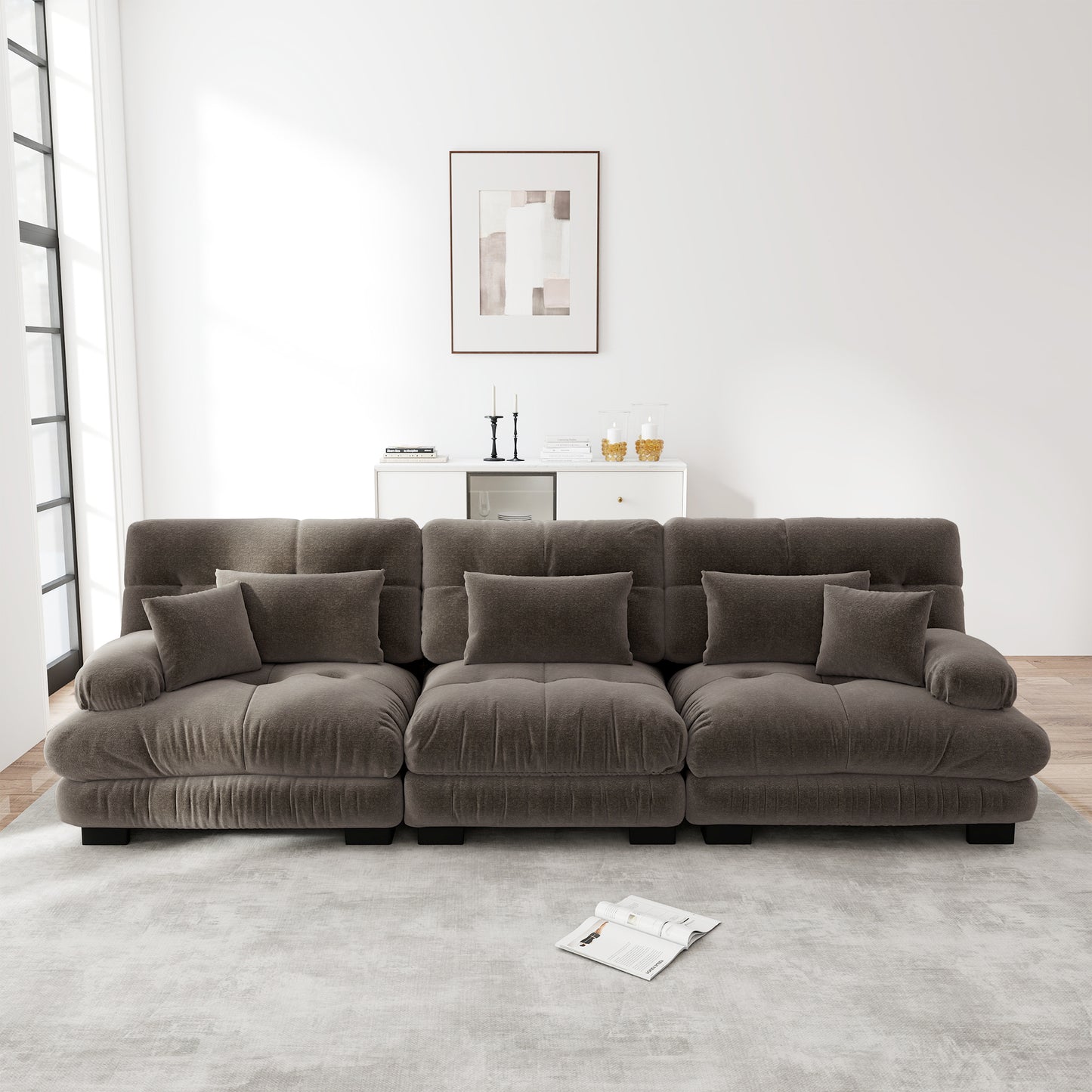 3 Seater Modular Corner Sofa With Deep Seat, Chenille Sofa Bed Comfortable Upholstered For Living Room, Apartment, Studio, Office, Chenille Brown