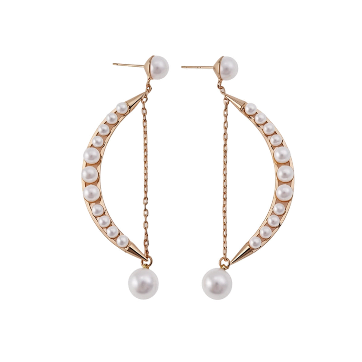 Cross-Border Supply Moon Pearl Dangle Earrings For Women, Light Luxury High-End Niche Unique Design Ear Jewelry, Fashion Versatile Drop Earrings