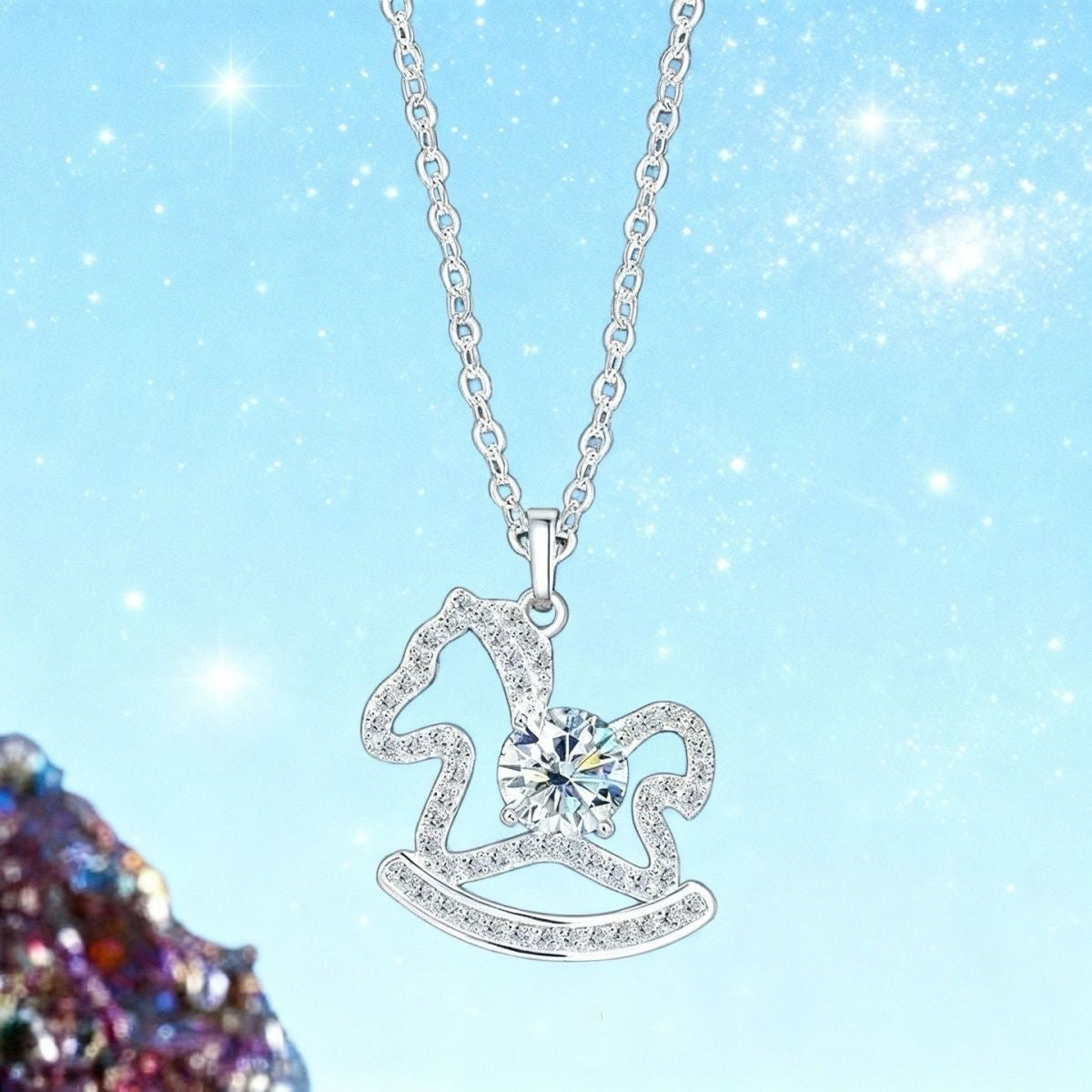 1pcs 999 Sterling Silver Hollow Rocking Horse Necklace, Dainty Trendy Style, Ideal For Birthday & Holiday Gifts